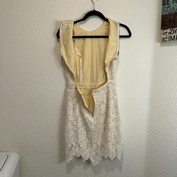 SUPERDOWN Scalloped Floral Ivory LACE Overlay Cutout Shift Dress Womens Size S - Picture 8 of 12